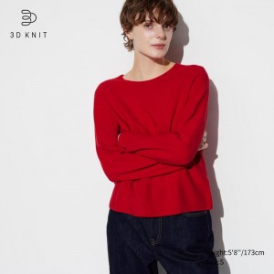 Uniqlo 3D Knit Seamless Cotton Crew Neck Women Jumper Red US | JWUI-41097