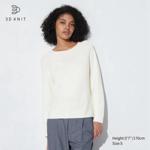 Uniqlo 3D Knit Seamless Cotton Crew Neck Women Jumper Off White US | EDJT-87430