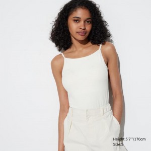 Uniqlo AIRism Cotton (Boat Neck) Women Tank Tops White US | CTHW-70613