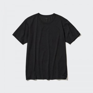 Uniqlo AIRism Cotton Crew Neck Men T-Shirt Black US | RGST-98760