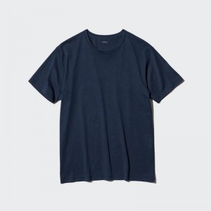 Uniqlo AIRism Cotton Crew Neck Men T-Shirt Navy US | PIVK-93785