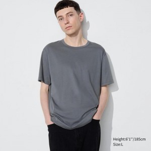 Uniqlo AIRism Cotton Crew Neck Men T-Shirt Grey US | FXAC-97632