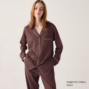 Uniqlo AIRism Cotton (Geometric) Women Pyjamas Wine US | DGVC-51290