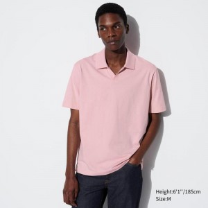 Uniqlo AIRism Cotton Jersey (Skipper Collar) Men Polo Shirt Pink US | QGAN-28306