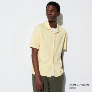 Uniqlo AIRism Cotton (Open Collar) Men Polo Shirt Yellow US | MZNR-97815