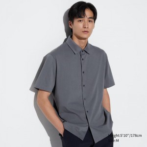 Uniqlo AIRism Cotton (Open Collar) Men Polo Shirts Grey US | WDYR-07265