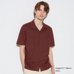 Uniqlo AIRism Cotton (Open Collar) Men Polo Shirts Wine US | GFLZ-62579