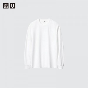 Uniqlo AIRism Cotton Oversized Crew Neck (Long Sleeve) Men T-Shirt White US | UQLW-64025