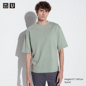 Uniqlo AIRism Cotton Oversized Crew Neck (Half Sleeve) Men T-Shirt Green US | RSMG-39274