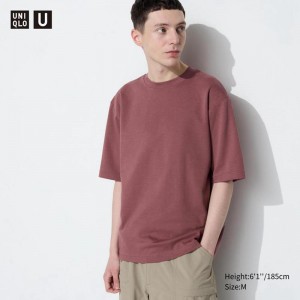 Uniqlo AIRism Cotton Oversized Crew Neck (Half Sleeve) Men T-Shirt Red US | XGJI-97524