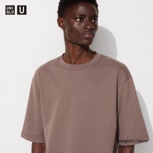 Uniqlo AIRism Cotton Oversized (Half Sleeve, Stripe) Men T-Shirt Brown US | OKSB-60398