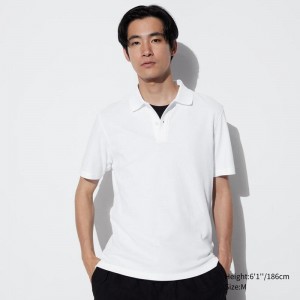 Uniqlo AIRism Cotton Piqué Men Polo Shirts White US | LYMS-59487