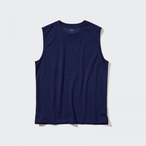 Uniqlo AIRism Cotton Sleeveless Men T-Shirt Navy US | USKY-82463