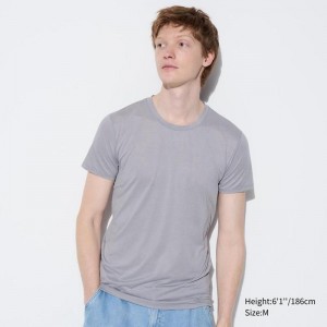 Uniqlo AIRism Crew Neck (Heather) Men T-Shirt Light Grey US | QRKE-87531