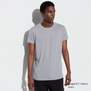 Uniqlo AIRism Crew Neck (Heather) Men T-Shirt Light Grey US | FBRJ-03254