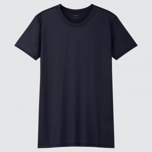 Uniqlo AIRism Crew Neck Men T-Shirt Navy US | UETM-82531