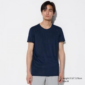 Uniqlo AIRism Crew Neck Men T-Shirt Navy US | RKBA-53674