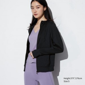 Uniqlo AIRism Mesh UV Protection Full-Zip Women Hoodies Black US | HBUX-62713