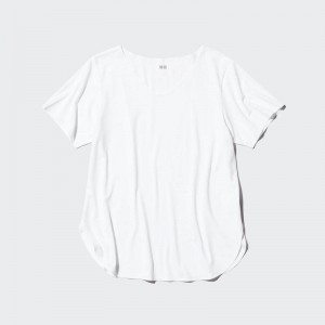 Uniqlo AIRism Seamless V Neck Longline Women T-Shirts White US | MIOS-09378