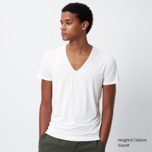 Uniqlo AIRism V Neck Men T-Shirt White US | FBTP-42196