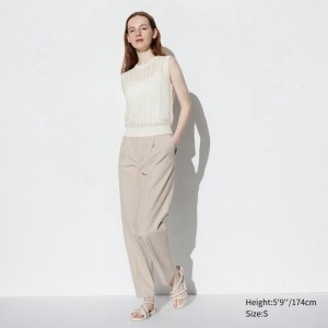 Uniqlo AirSense Pleated (Long) Women Trousers Beige US | GNVI-03891