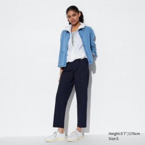 Uniqlo AirSense Pleated Women Trousers Navy US | HGWJ-21684