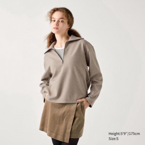 Uniqlo Brushed Jersey Half-Zip Women Sweatshirts Beige US | UKZF-14358