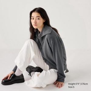 Uniqlo Brushed Jersey Half-Zip Women Sweatshirts Grey US | KTXH-18493