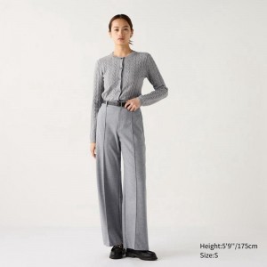 Uniqlo Brushed Jersey Wide (Long) Women Trousers Grey US | KTRM-93405