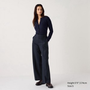 Uniqlo Brushed Jersey Wide (Long) Women Trousers Navy US | DAGF-62913