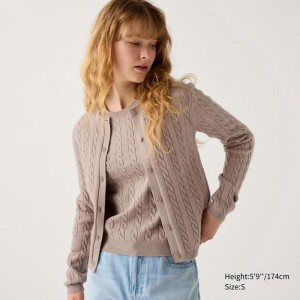 Uniqlo Cable Crew Neck Women Cardigans Beige US | UDTP-26140