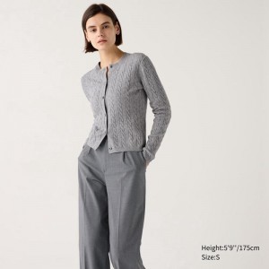 Uniqlo Cable Crew Neck Women Cardigans Grey US | TYBJ-58913