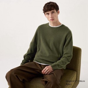 Uniqlo Cashmere Crew Neck Men Jumper Olive US | HPYL-38769