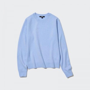 Uniqlo Cashmere Crew Neck Women Jumper Light Blue US | JMOZ-86450