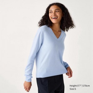 Uniqlo Cashmere V Neck Women Jumper Blue US | ORYH-91583