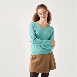 Uniqlo Cashmere V Neck Women Jumper Green US | PECG-79501