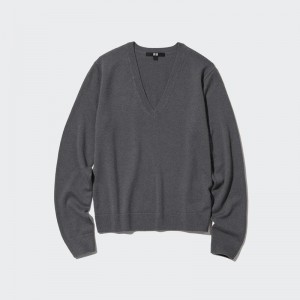 Uniqlo Cashmere V Neck Women Jumper Grey US | VWPD-91632