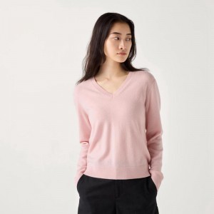 Uniqlo Cashmere V Neck Women Jumper Pink US | GPRX-48970