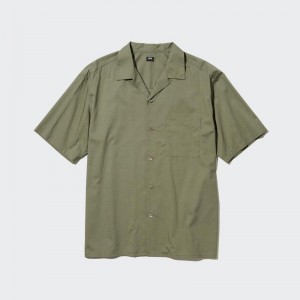 Uniqlo Casual (Short Sleeve, Open Collar) Men Shirts Olive US | FOHA-53716