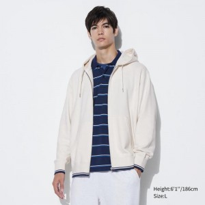 Uniqlo Colour Block Zipped Men Hoodie Off White US | IJVW-59641