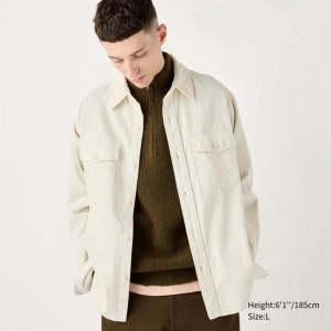 Uniqlo Corduroy (Pocket) Men Overshirts Off White US | XRNU-03154