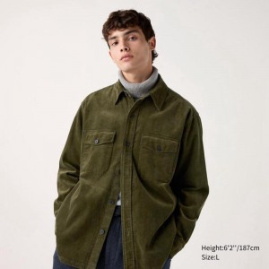 Uniqlo Corduroy (Pocket) Men Overshirts Olive US | DCSE-80763