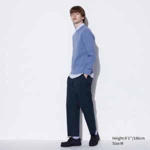 Uniqlo Cotton Ankle (Relaxed Fit) Men Trousers Navy US | ISWP-95370