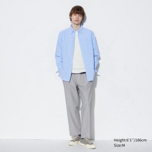 Uniqlo Cotton Ankle (Relaxed Fit, Stripe) Men Trousers Off White US | DGEL-51679