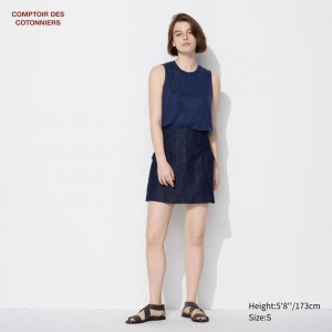 Uniqlo Cotton Blend Mini Women Skirts Blue US | ISHN-30618