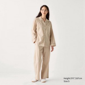 Uniqlo Cotton Blend (Stripe) Women Pyjamas Natural US | NQJG-92067