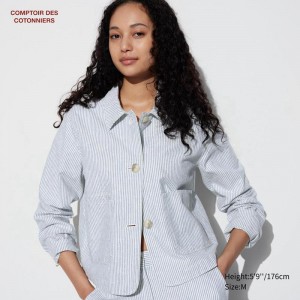 Uniqlo Cotton Blend Women Jackets Blue US | LHWF-52147