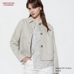 Uniqlo Cotton Blend Women Jackets Grey US | XZVA-71943