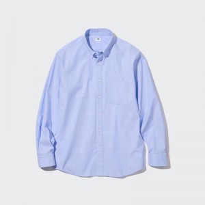 Uniqlo Cotton Broadcloth (Button-Down Collar) Men Shirts Blue US | WKFN-46917