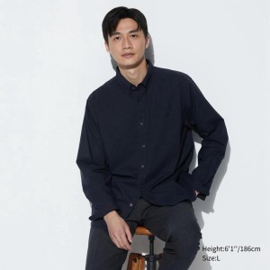 Uniqlo Cotton Broadcloth (Button-Down Collar) Men Shirts Navy US | HJQO-75639